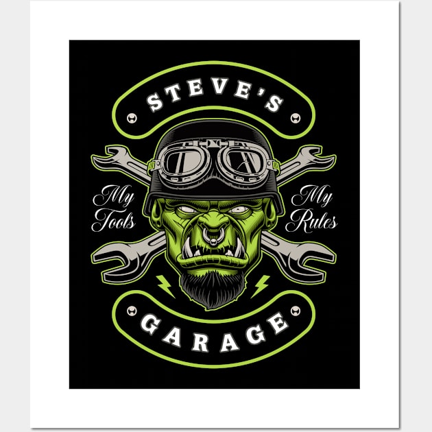 Steve's Garage Personalized Men's Gift Wall Art by grendelfly73